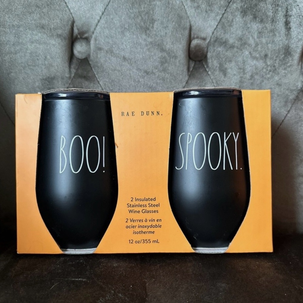 RAE DUNN Stainless Steel Black Insulated Wine Glass Set. Perfect for Halloween 👻